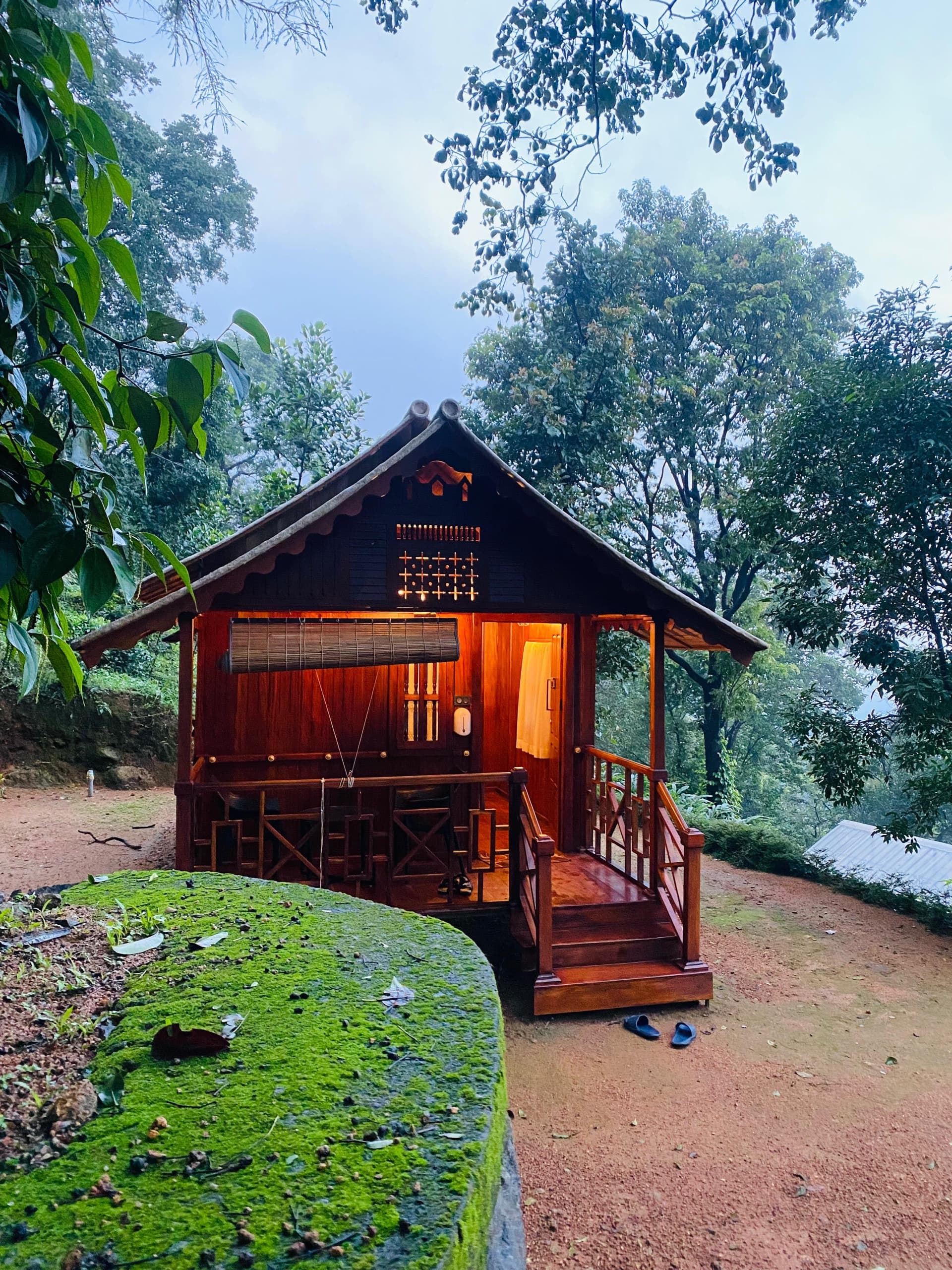 The resort at Urumbikkara, lit and welcoming guests